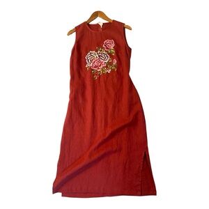 Red Sleeveless Mock Neck Midi Sundress